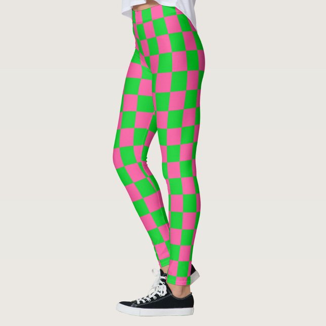 Leggings Patrón de comprobación verde rosa (Subido por el creador)