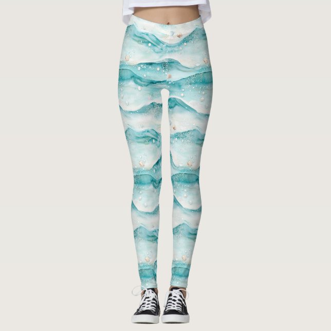Leggings Patrón de concha marina náutica (Anverso)