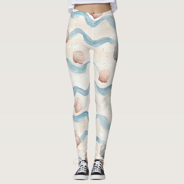 Leggings Patrón de conchas de olas del océano (Anverso)