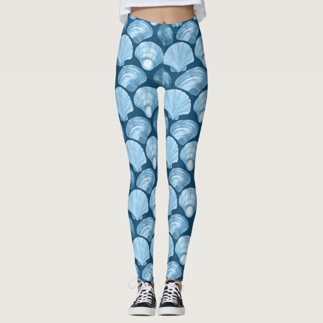 Leggings Patrón de conchas de playa azul (Anverso)