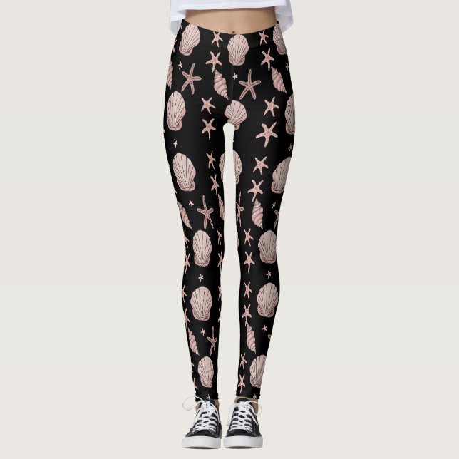 Leggings Patrón de conchas marinas rosadas - Diseño de vera (Anverso)