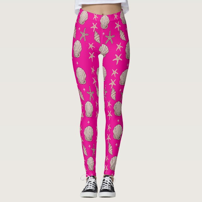 Leggings Patrón de conchas marinas rosadas - Diseño de vera (Anverso)