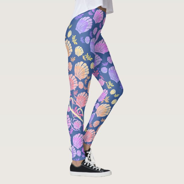 Leggings Patrón de conchas monográficas personalizadas colo (Derecha)