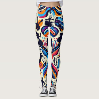 Leggings Patrón de concierto del festival de música colorid