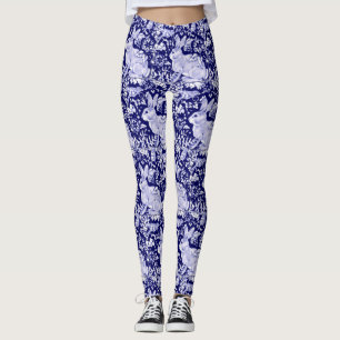 Leggings Patrón de conejo Azul oscuro Floral de pájaro bl