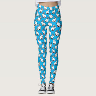 Leggings Patrón de conejos - Blanco y negro con azul cielo