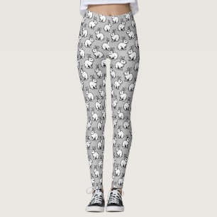 Leggings Patrón de conejos - Blanco y negro con gris alto