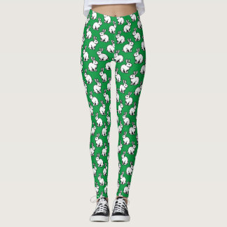 Leggings Patrón de conejos - Blanco y negro con Kelly Green