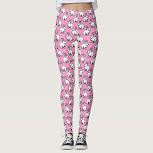 Leggings Patrón de conejos - Blanco y negro con rosa