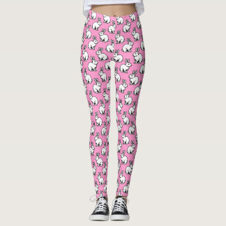 Leggings Patrón de conejos - Blanco y negro con rosa