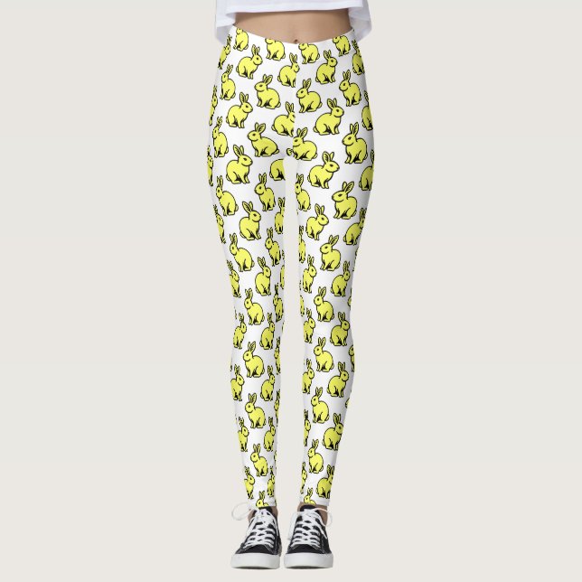Leggings Patrón de conejos - Negro y amarillo Lt (Anverso)