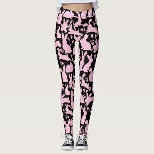 Leggings Patrón de conejos rosados BG negro