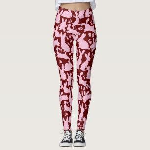 Leggings Patrón de conejos rosados D Rojo