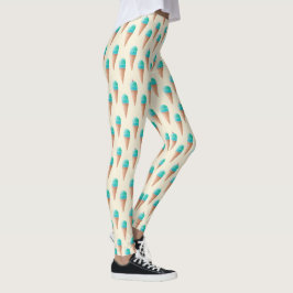 Leggings Patrón de cono de crema de hielo azul, amarillo cl