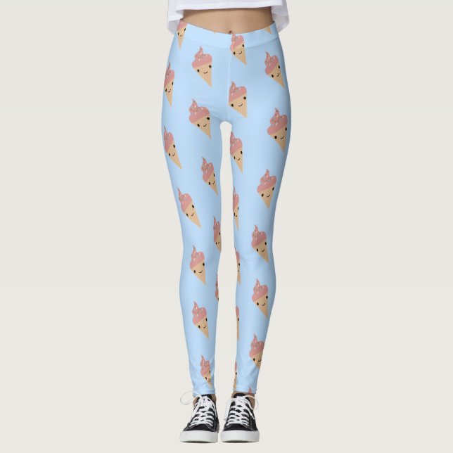 Leggings Patrón de cono de crema de hielo de Kawaii (Anverso)