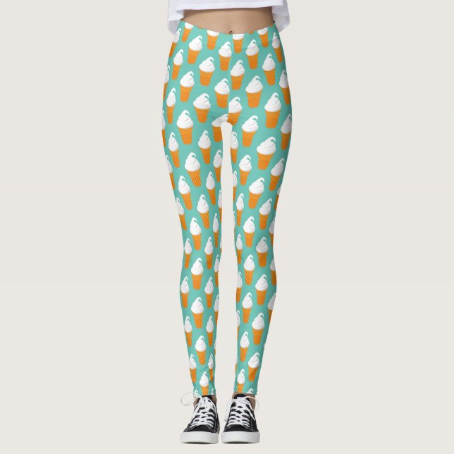Leggings Patrón de cono de crema de hielo de vainilla (Anverso)