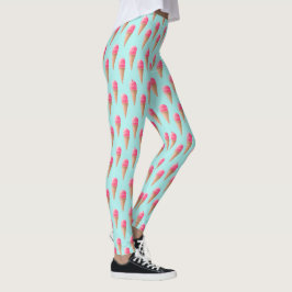 Leggings Patrón de cono de helado de fresa rosa