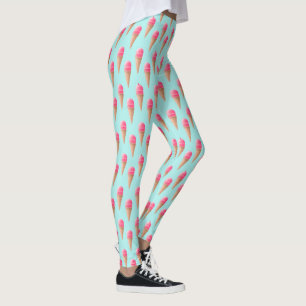 Leggings Patrón de cono de helado de fresa rosa