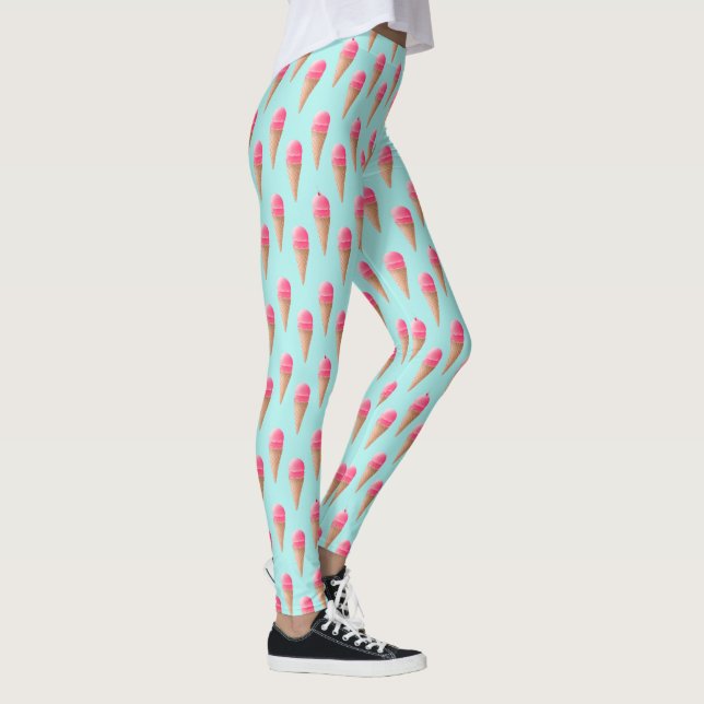 Leggings Patrón de cono de helado de fresa rosa (Derecha)
