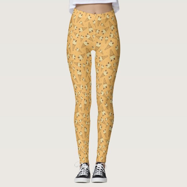 Leggings Patrón de cono de helado de verano en Naranja (Anverso)