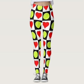 Leggings Patrón de control de corazón y bolas de tenis blan