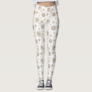 Leggings Patrón de copo de nieve amarillo dorado invernal s