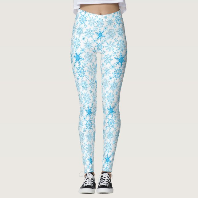 Leggings Patrón de copo de nieve azul (Anverso)