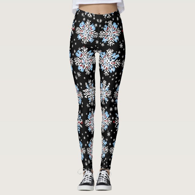 Leggings Patrón de copo de nieve azul (Anverso)