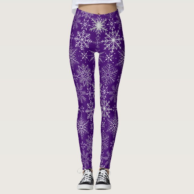 Leggings Patrón de copo de nieve Blanco. D Purple BG (Anverso)