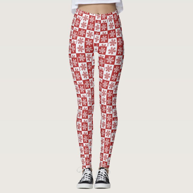 Leggings Patrón de copo de nieve de comprobación roja/blanc (Anverso)