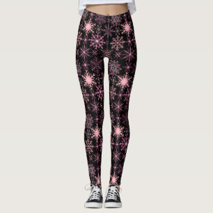 Leggings Patrón de copo de nieve Negro rosa BG