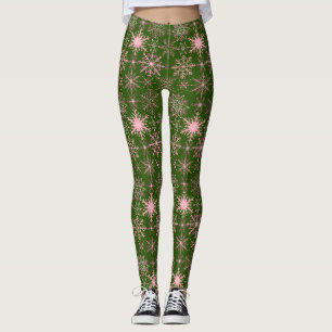 Leggings Patrón de copo de nieve Pink D Green BG