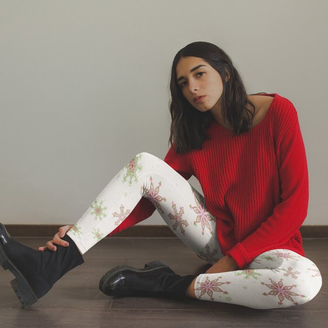 Leggings Patrón de copo de nieve rojo y verde (red and green snowflake pattern leggings
)