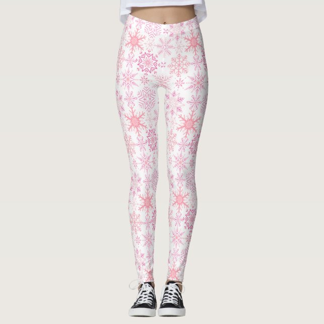 Leggings Patrón de copo de nieve Rosa (Anverso)
