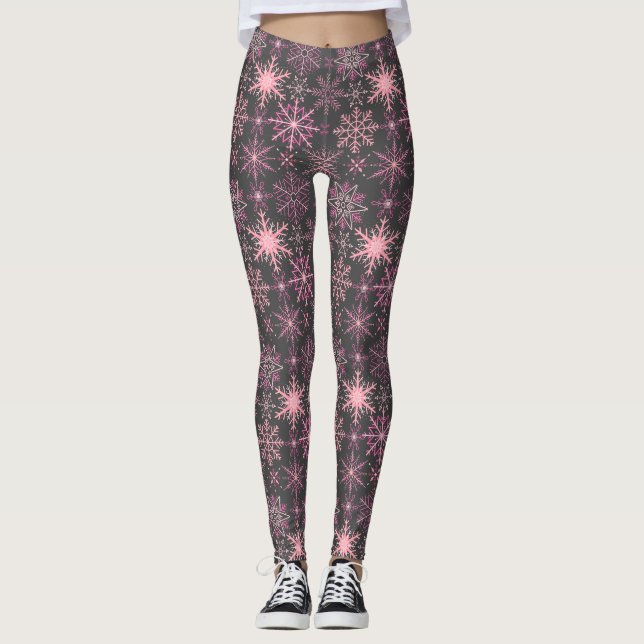 Leggings Patrón de copo de nieve Rosa D Gris BG (Anverso)