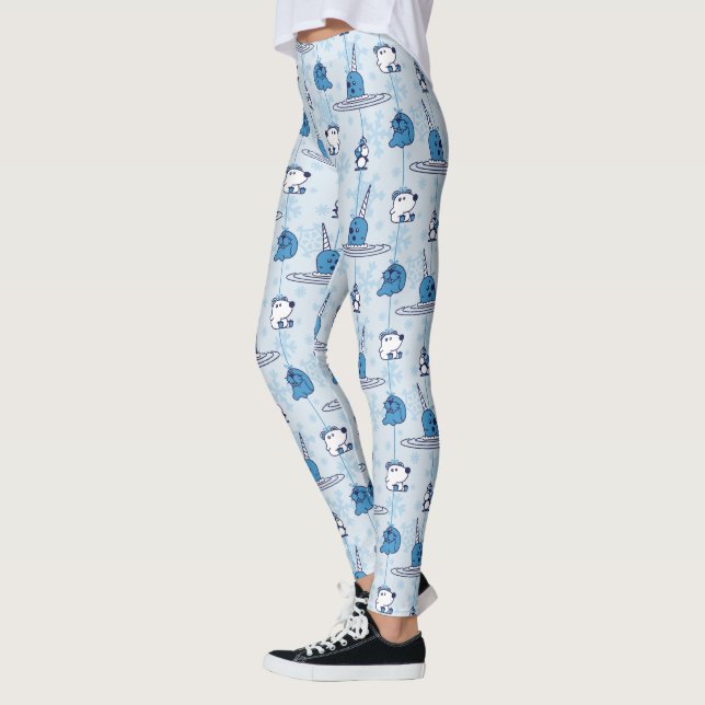 Leggings Patrón de copos de nieve azul de Narwhal (Izquierda)
