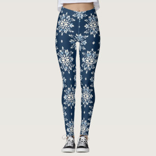 Leggings Patrón de copos de nieve azules