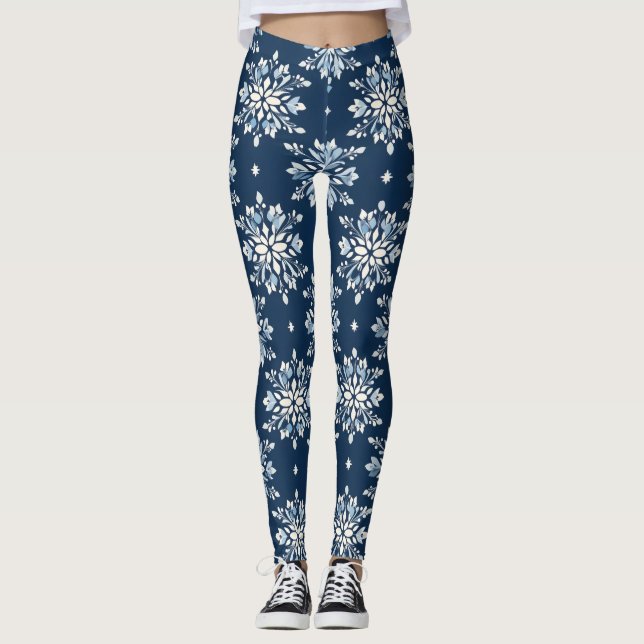 Leggings Patrón de copos de nieve azules (Anverso)