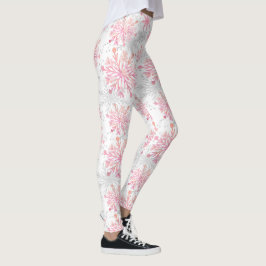 Leggings Patrón de copos de nieve gris rosado para Navidade