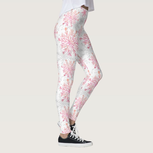 Leggings Patrón de copos de nieve gris rosado para Navidade (Derecha)