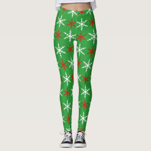 Leggings Patrón de copos de nieve rojos y verdes