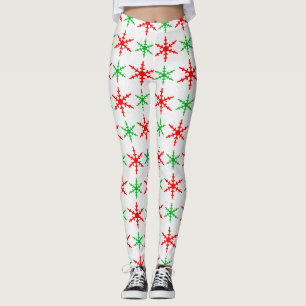 Leggings Patrón de copos de nieve rojos y verdes