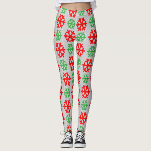 Leggings Patrón de copos de nieve rojos y verdes