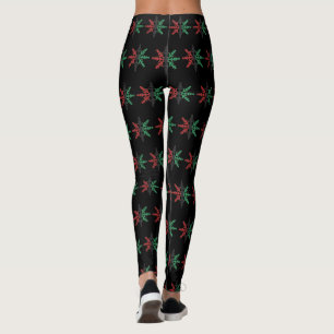 Leggings Patrón de copos de nieve verde negro rojo Kwanzaa