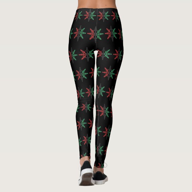 Leggings Patrón de copos de nieve verde negro rojo Kwanzaa (Reverso)