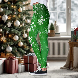 Leggings Patrón de copos de nieve verdes Fiesta Vacaciones