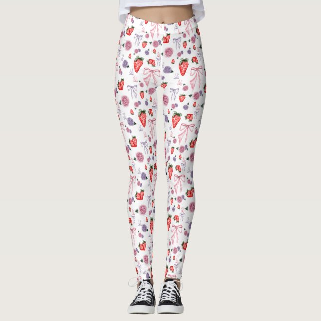 Leggings Patrón de coquetas de arcos, Rosas y fresas (Anverso)