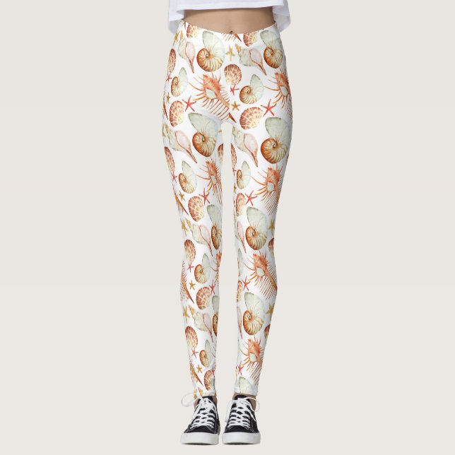 Leggings Patrón De Coral Con Estantes Y Cangrejos (Anverso)