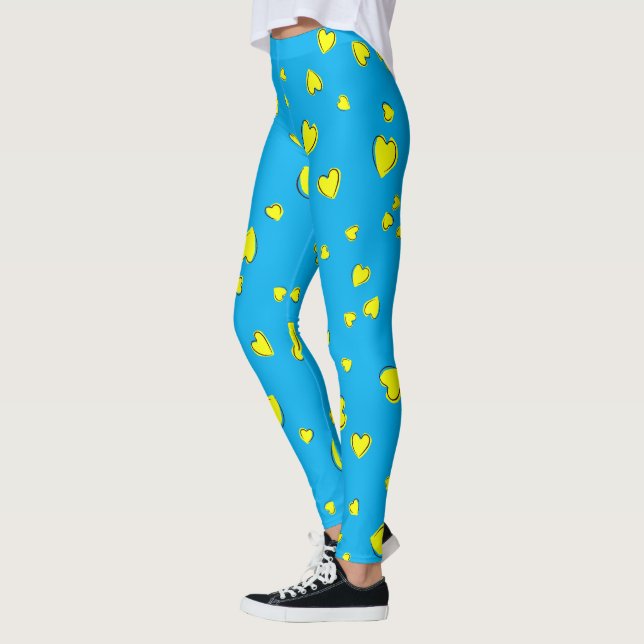Leggings Patrón de corazón amarillo en azul (Izquierda)