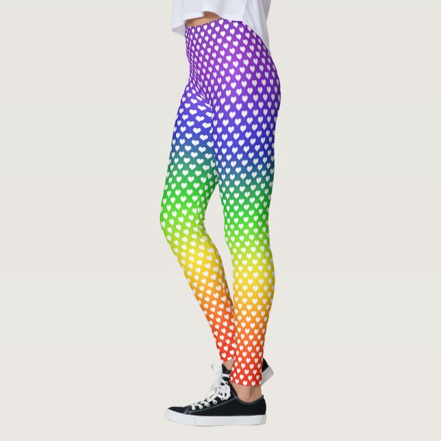 Leggings Patrón de corazón blanco gradiente arcoiris (Izquierda)